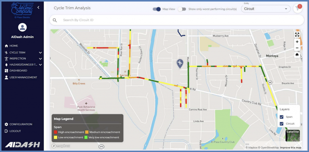 AiDash color coded trim map for El Paso Electric