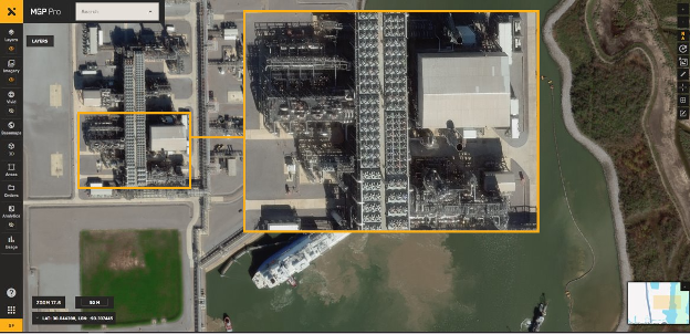 An energy substation outside Houston, Texas, is visible in Maxar’s satellite imagery, which is viewed through the company’s Maxar Geospatial Platform Pro, a subscription platform for accessing the company’s 2D and 3D content.